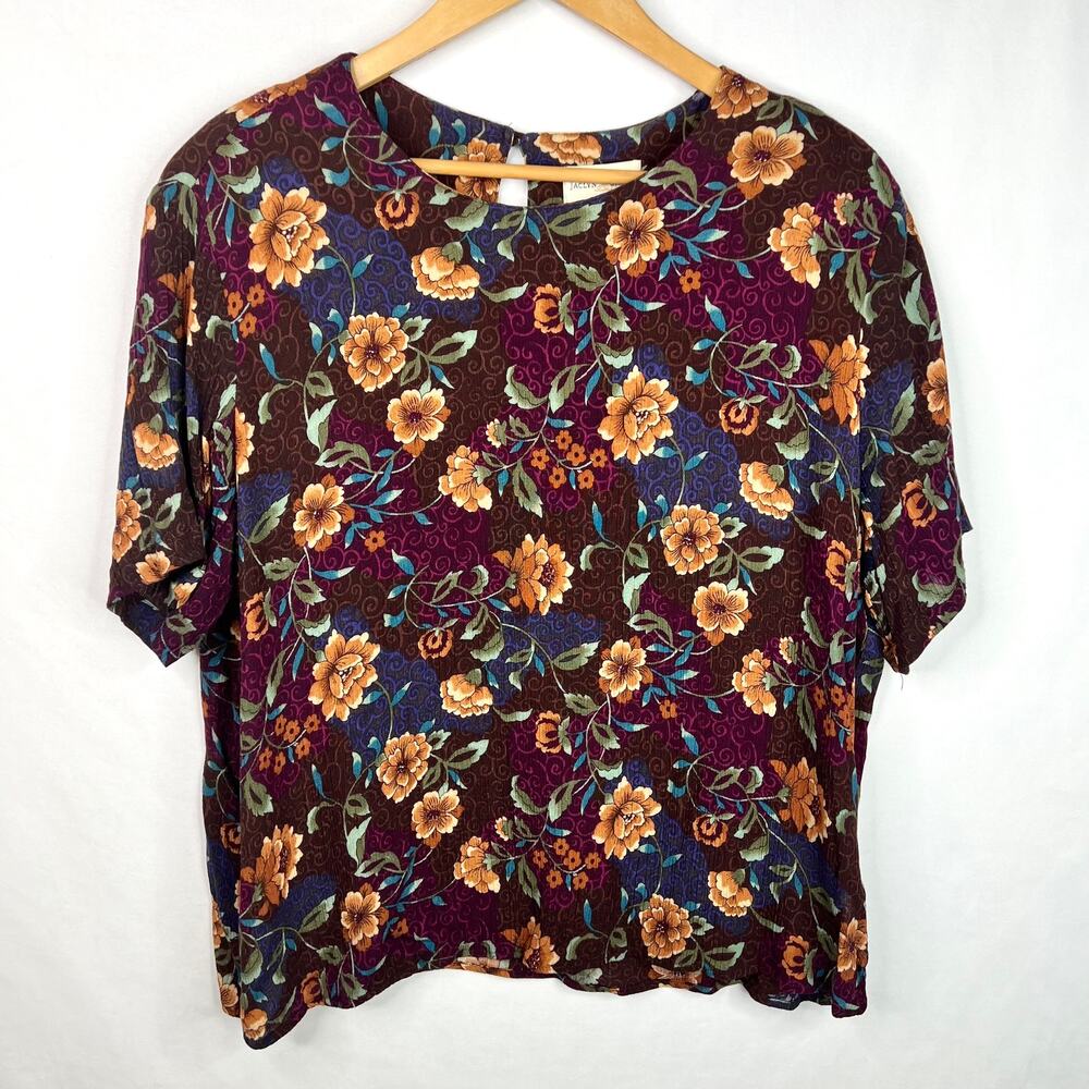 Vintage Jaclyn Smith Dark Floral Blouse Extra Large - Picture 5 of 7